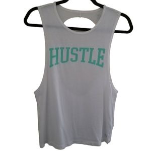 Forever 21 Women's Crew Neck Open Back Athletic Hustle Graphic T-shirt